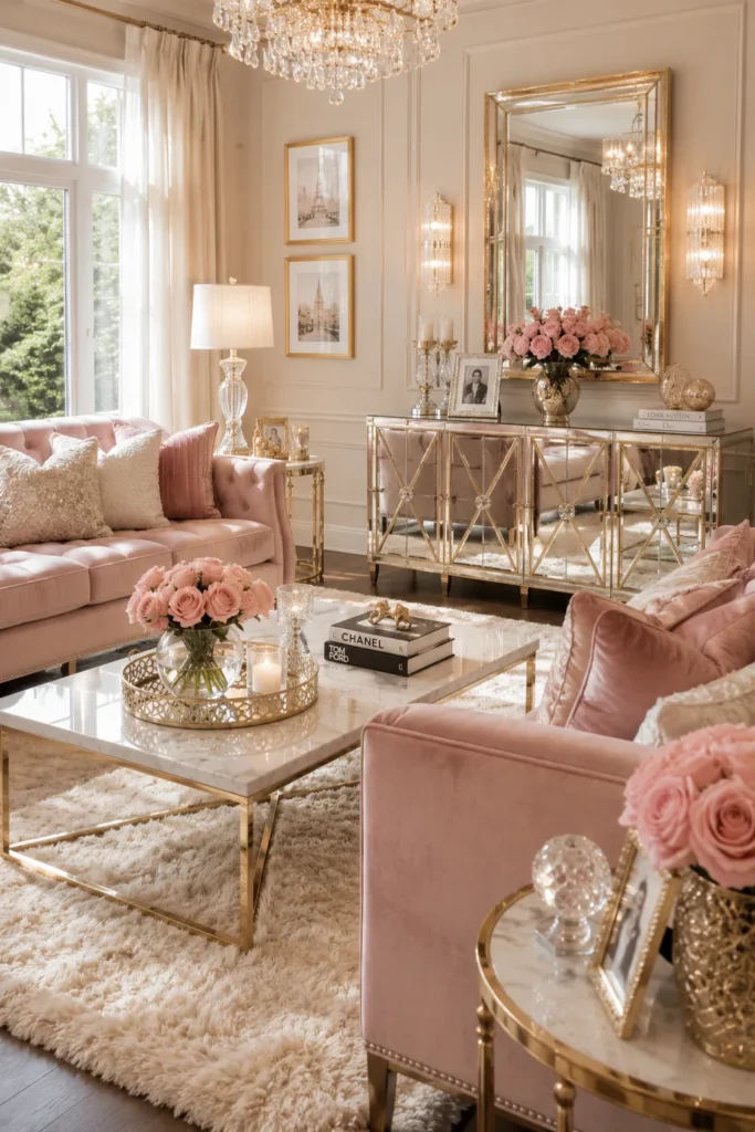 Blush Pink Glam Living Room