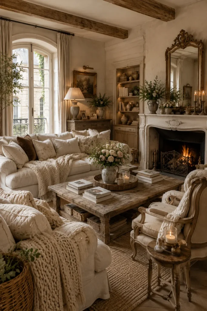 Cozy French Living Room with Layered Textures