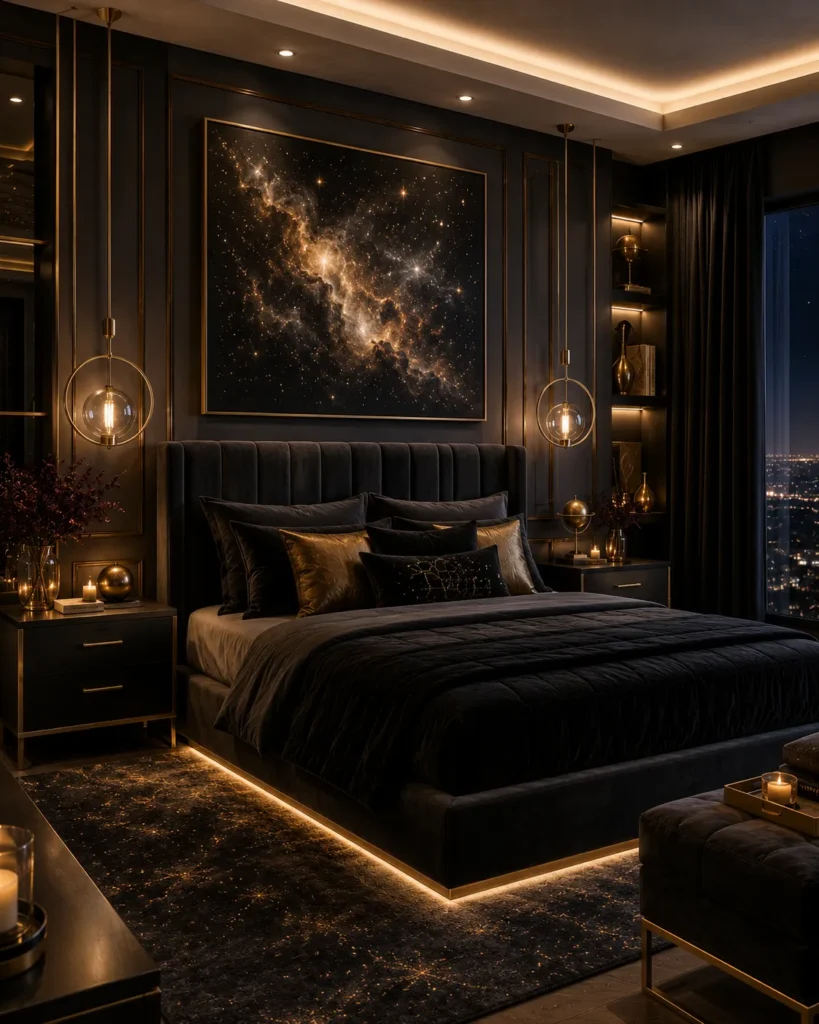 Dark Cosmic Luxury Bedroom