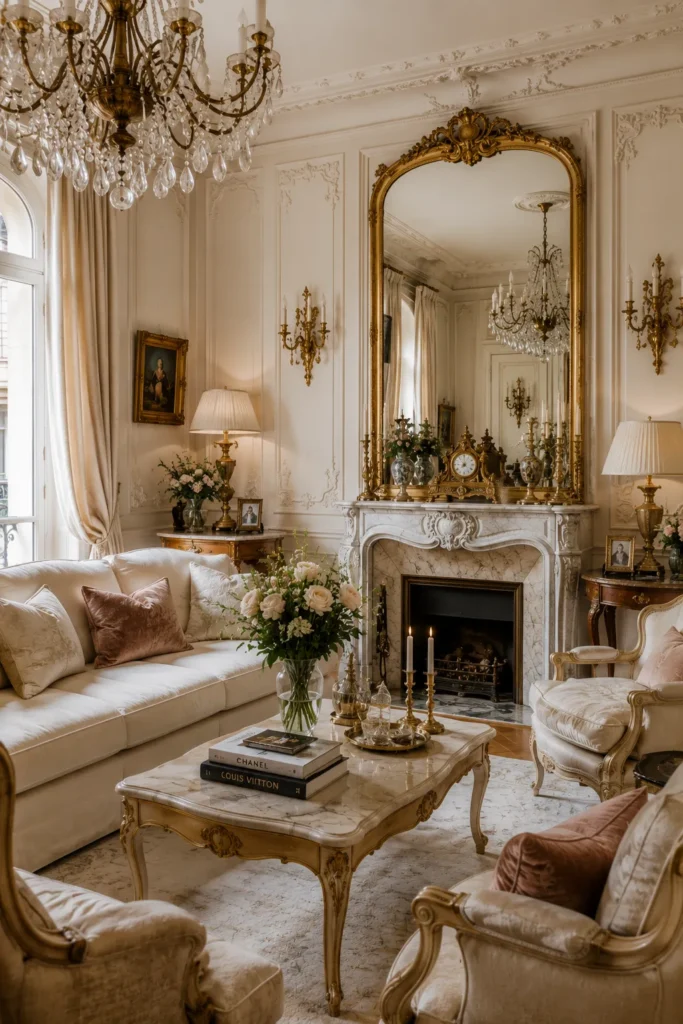 Elegant French Living Room with Gold Accents