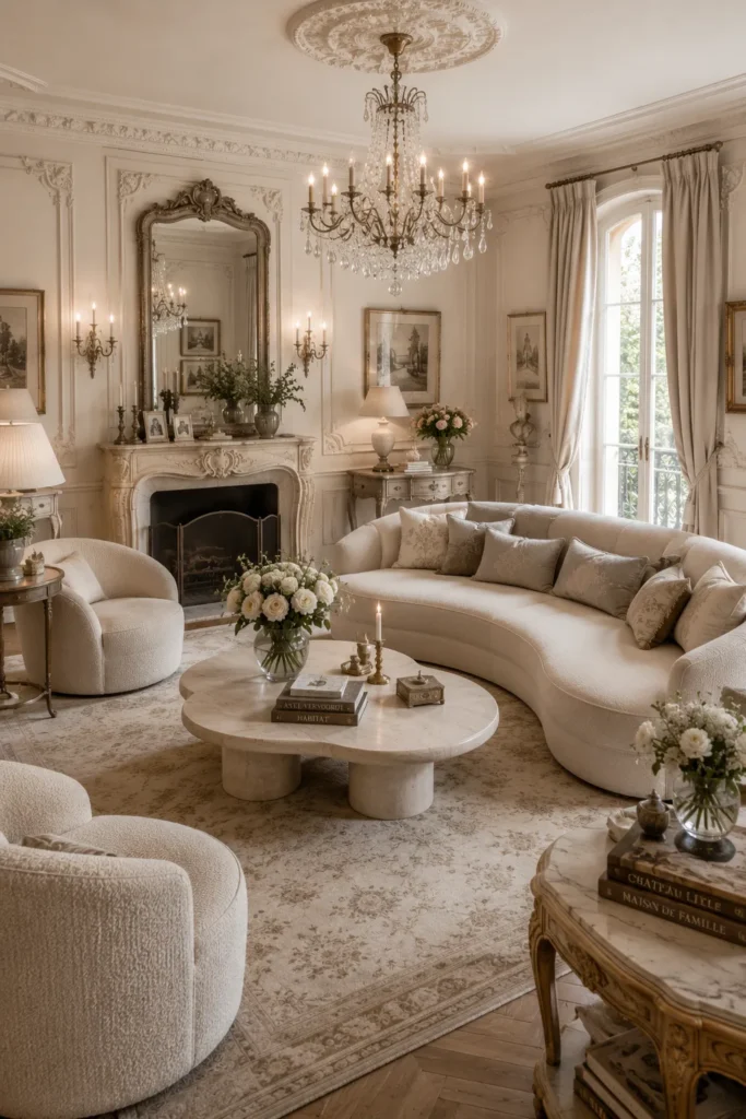  French Living Room with Elegant Curved Furniture