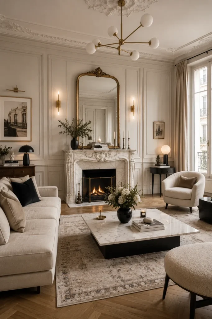 Modern French Living Room with Timeless Details