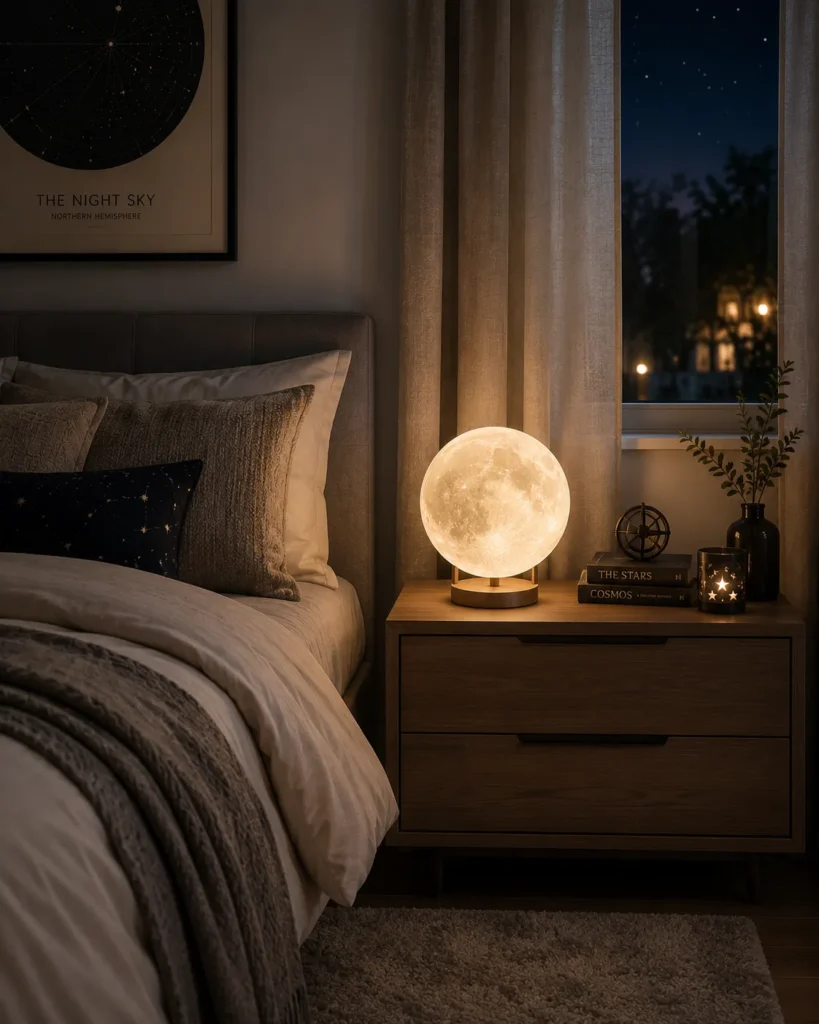 Moon Lamp Nightstand Setup