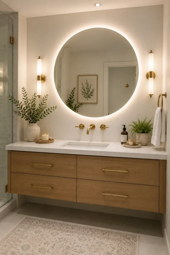 Oversized Round Mirror with Halo Lighting