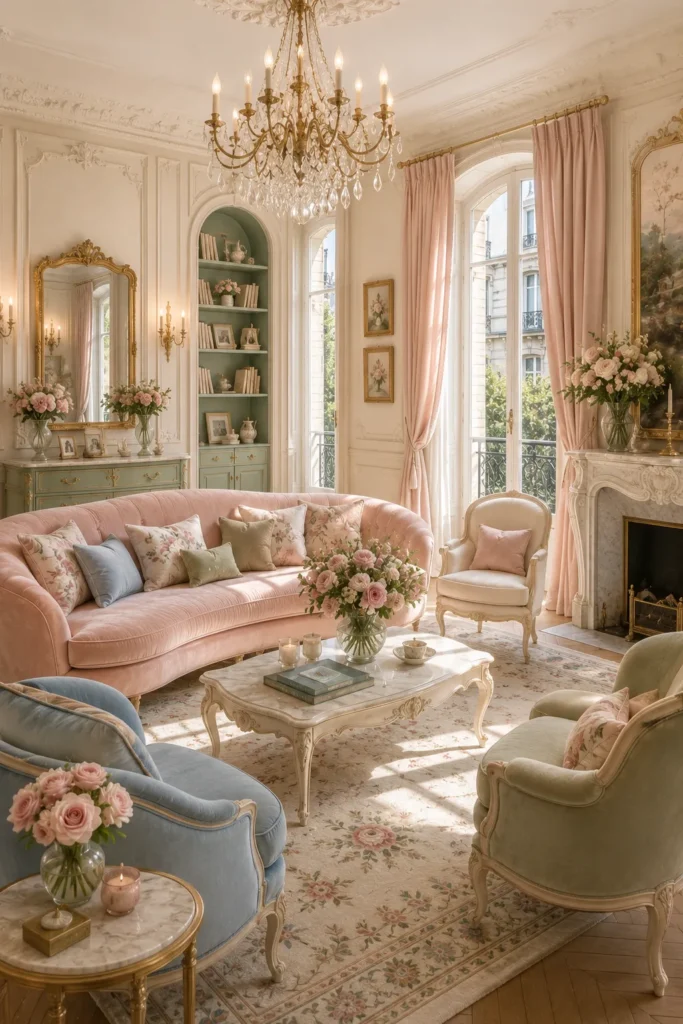 Romantic Living Room with Soft Pastel Accents