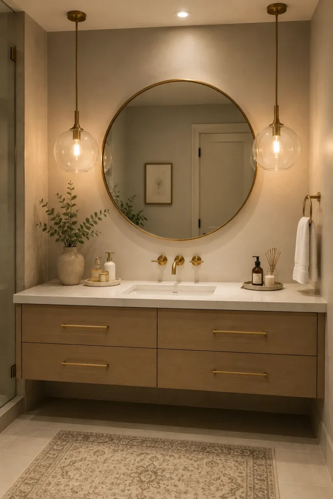 Statement Pendant Lights Above the Vanity