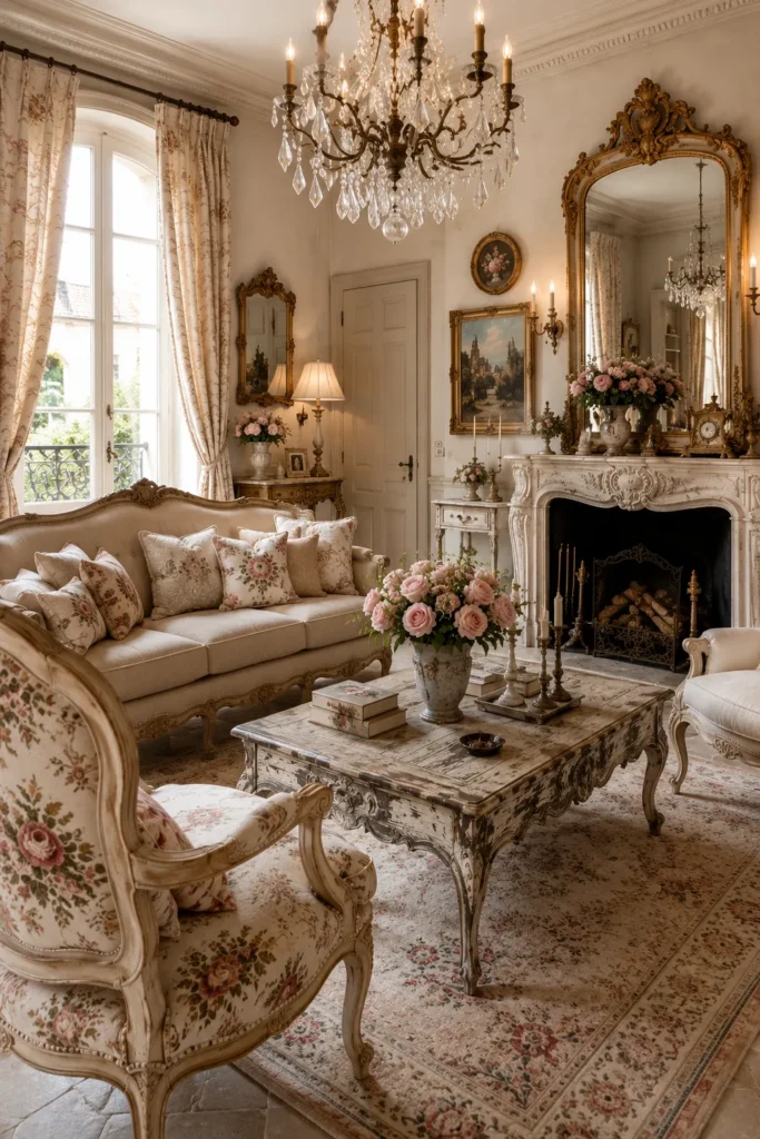 Vintage French Living Room with Antique Charm