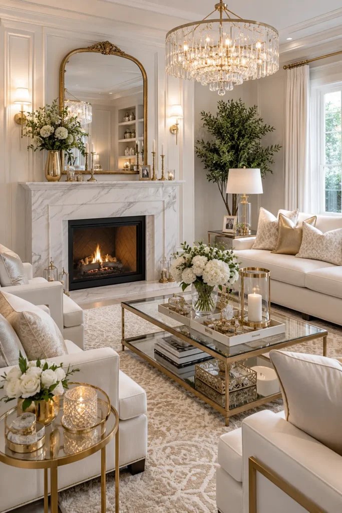 White and Gold Luxury Living Room