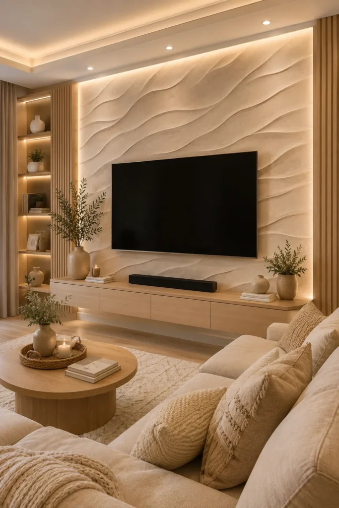 Beige 3D TV Feature Wall