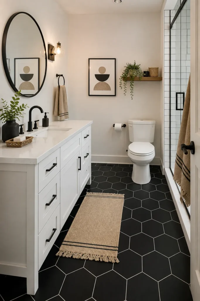 Black Hexagon Floor Tiles