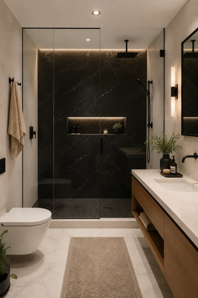 Black Marble Shower Wall