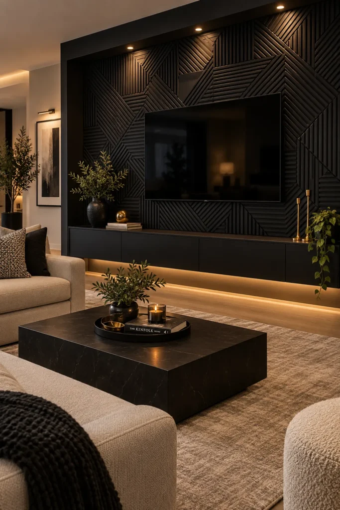 Black Textured 3D TV Wall