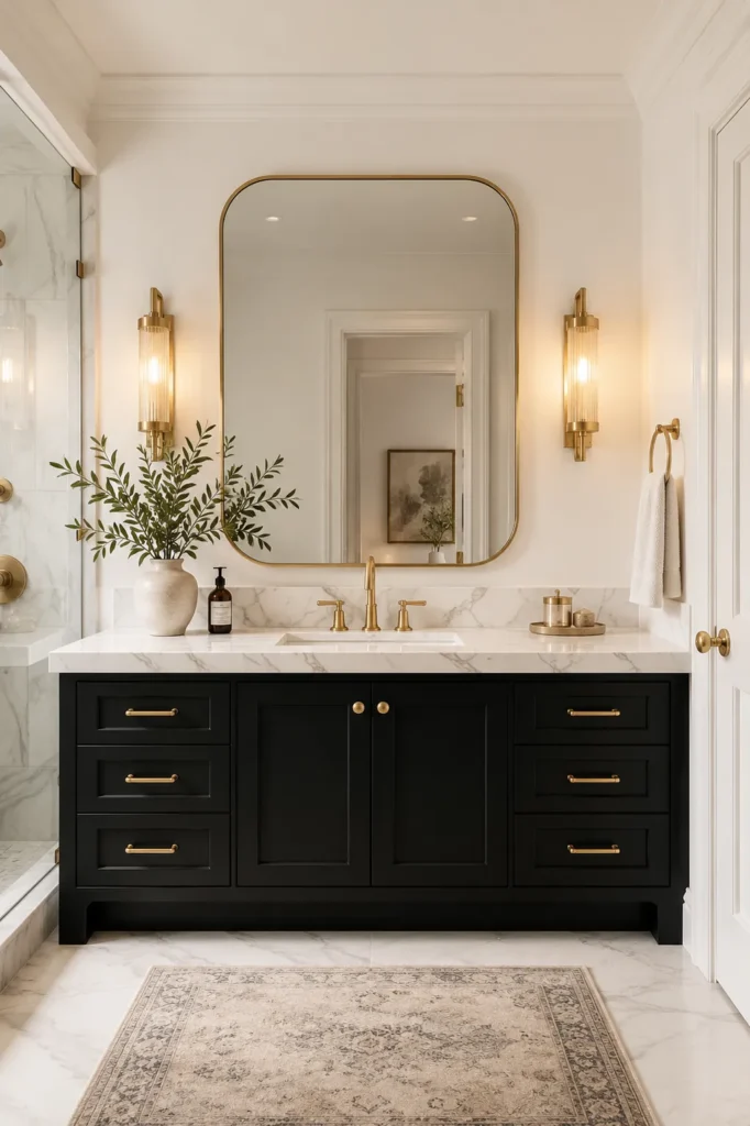 Black Vanity With White Marble