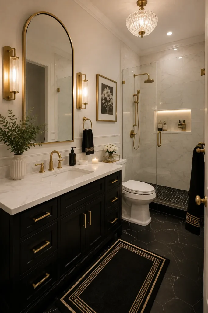 Black and White Bathroom With Gold Accents