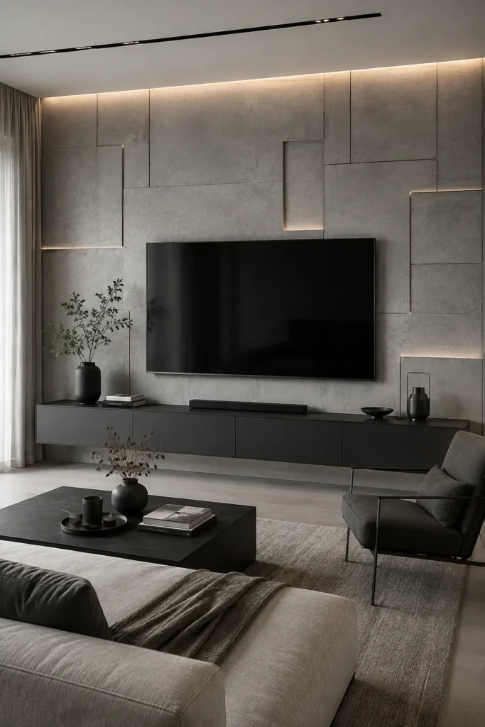 Concrete 3D TV Feature Wall