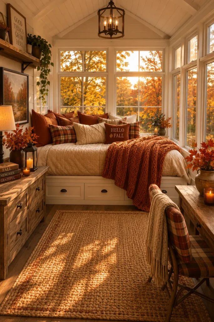 Cozy Autumn-Inspired Sunroom Bedroom