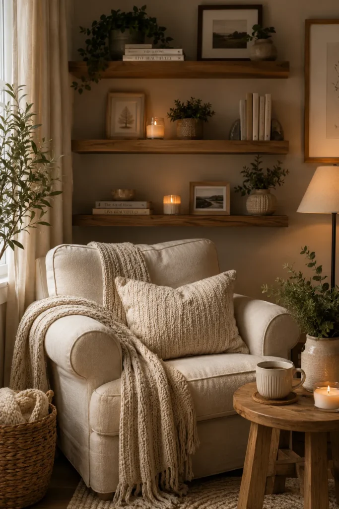 Cozy Corner with Floating Shelves