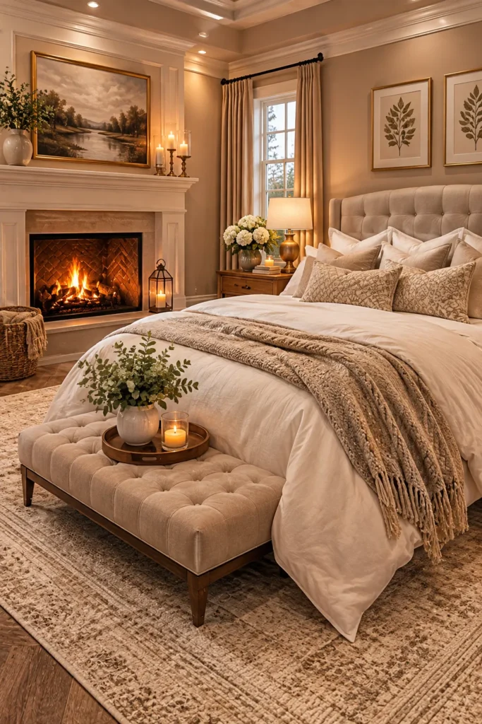 Cozy Luxury Bedroom With Fireplace