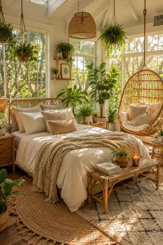 Dreamy Sunroom Bedroom with Hanging Chair