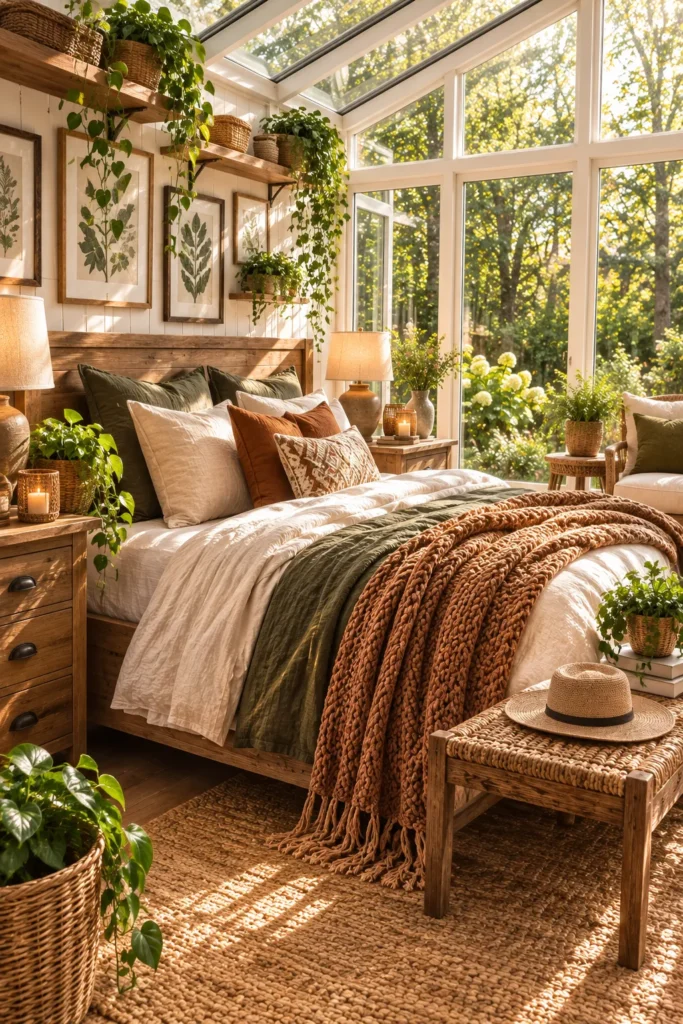 Earth-Tone Sunroom Bedroom with Organic Decor
