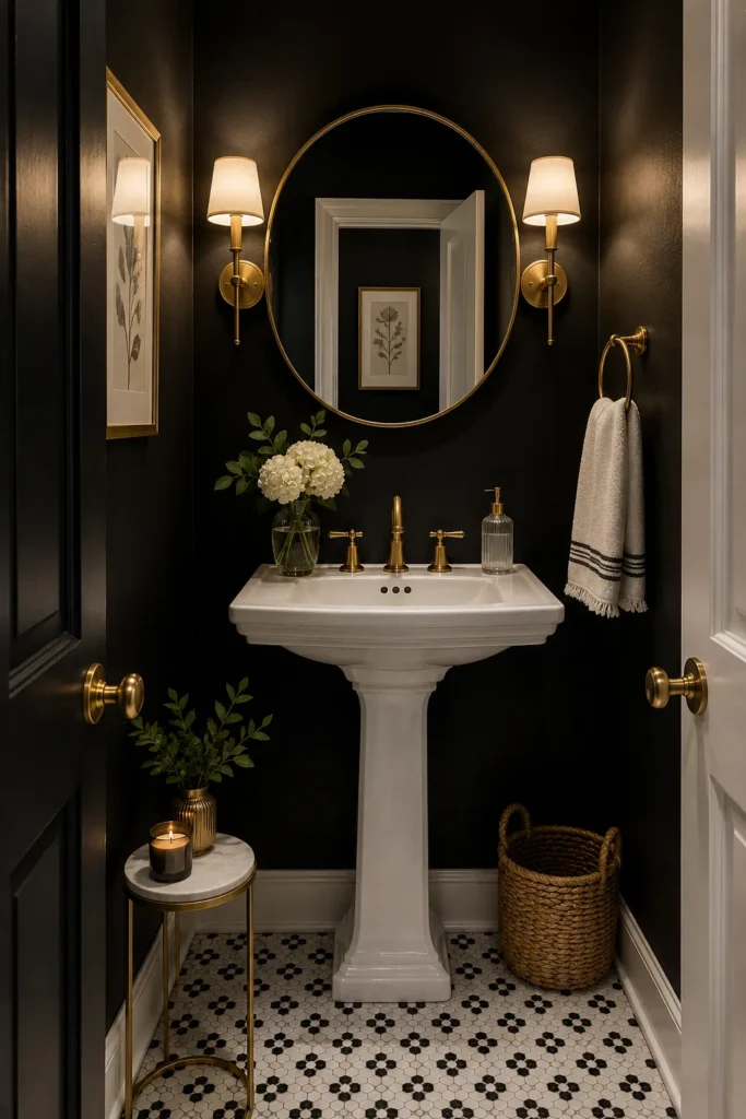 Elegant Black and White Powder Room