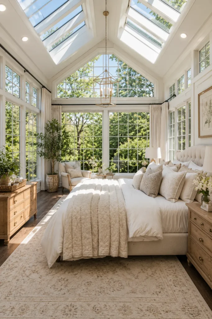 Elegant Sunroom Bedroom with Skylights
