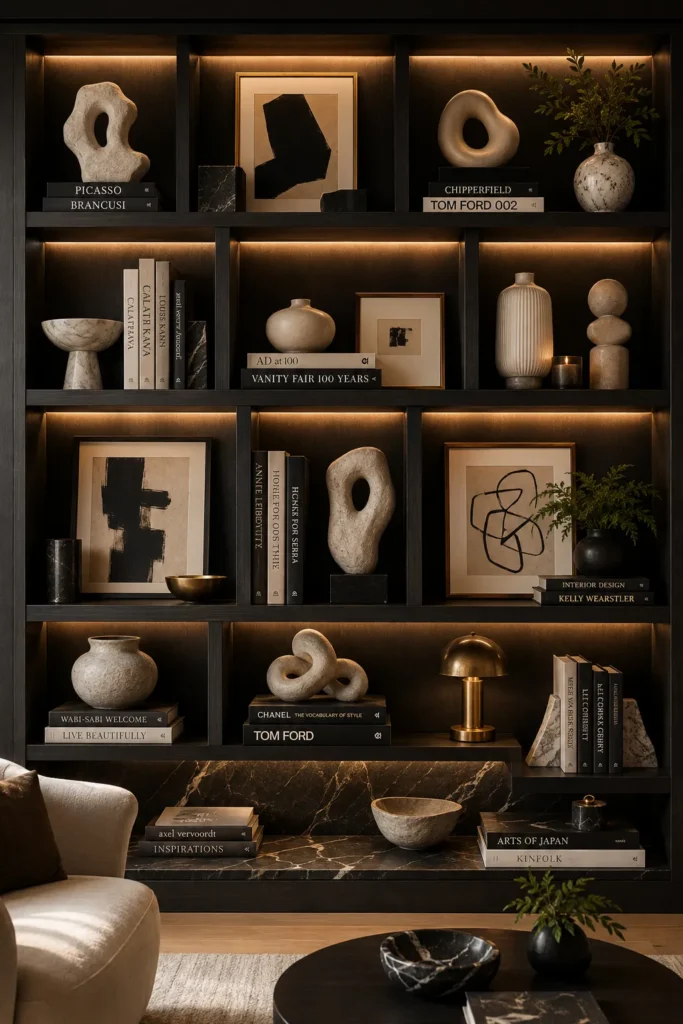 Gallery-Inspired Bookshelf with Artistic Accessories