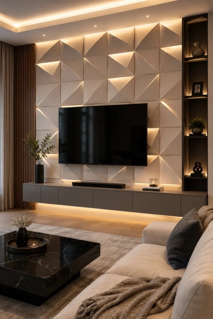 Geometric 3D Panel TV Wall