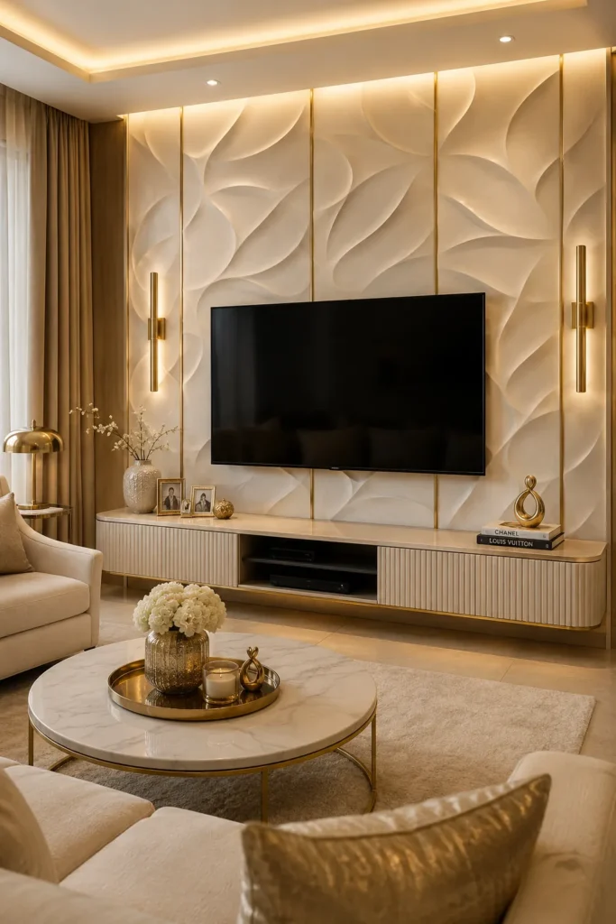 Gold Accent 3D TV Wall