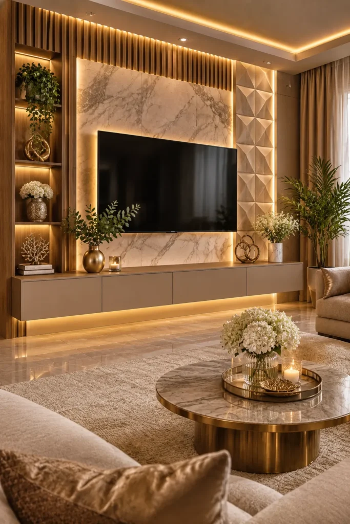 Luxury Mixed-Texture 3D TV Wall