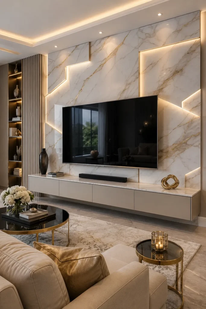  Marble 3D TV Feature Wall