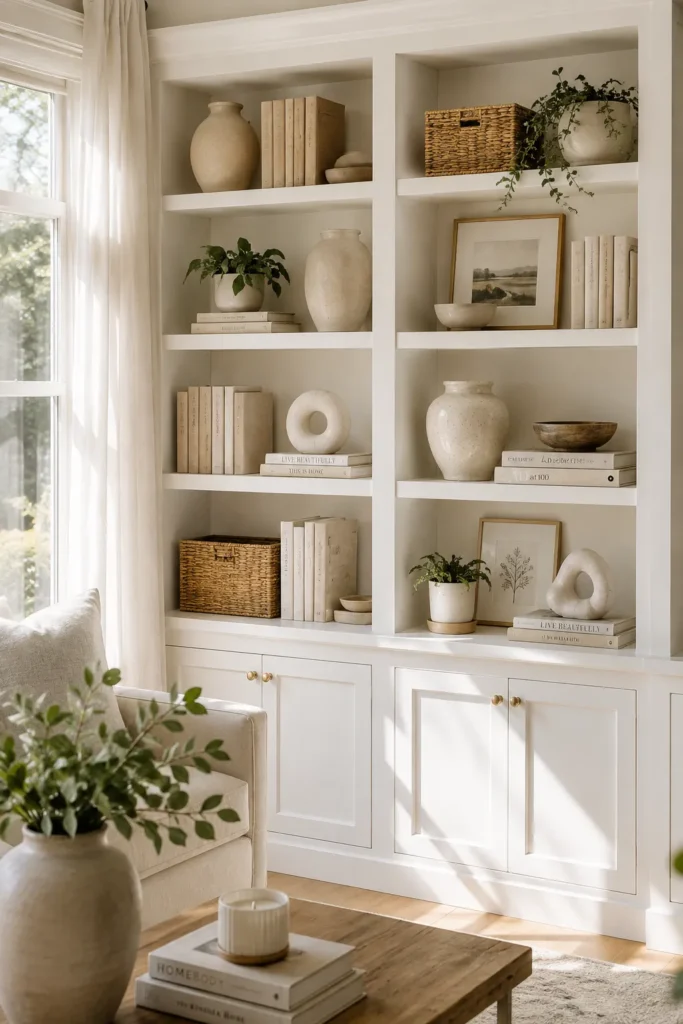 Minimalist White Bookshelf with Neutral Decor