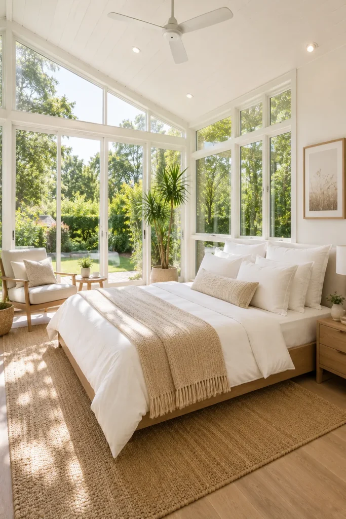 Minimalist White Sunroom Bedroom Retreat