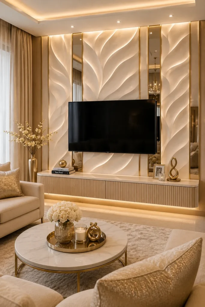 Mirror and 3D Panel TV Wall
