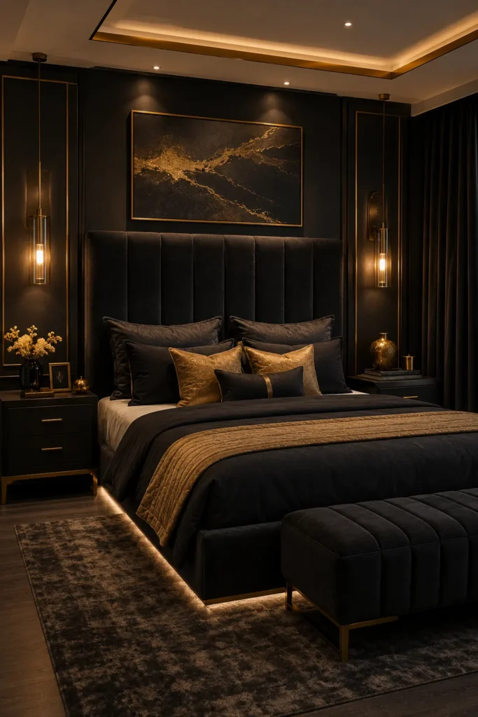 Modern Black and Gold Bedroom