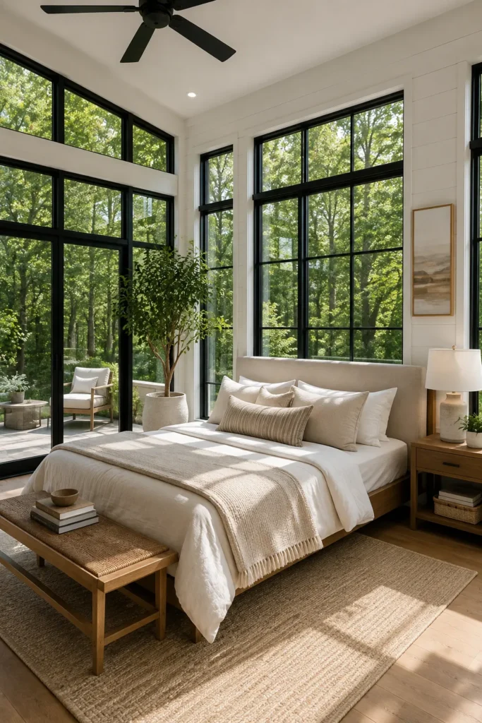Modern Sunroom Bedroom with Black Window Frames