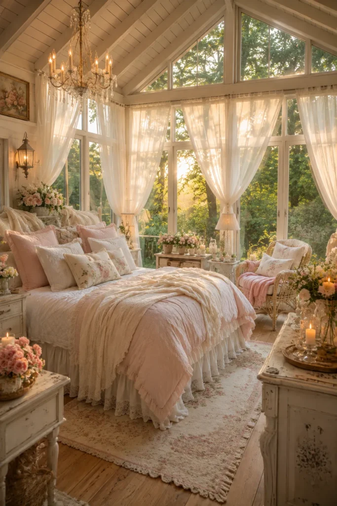 Romantic Sunroom Bedroom with Sheer Drapes