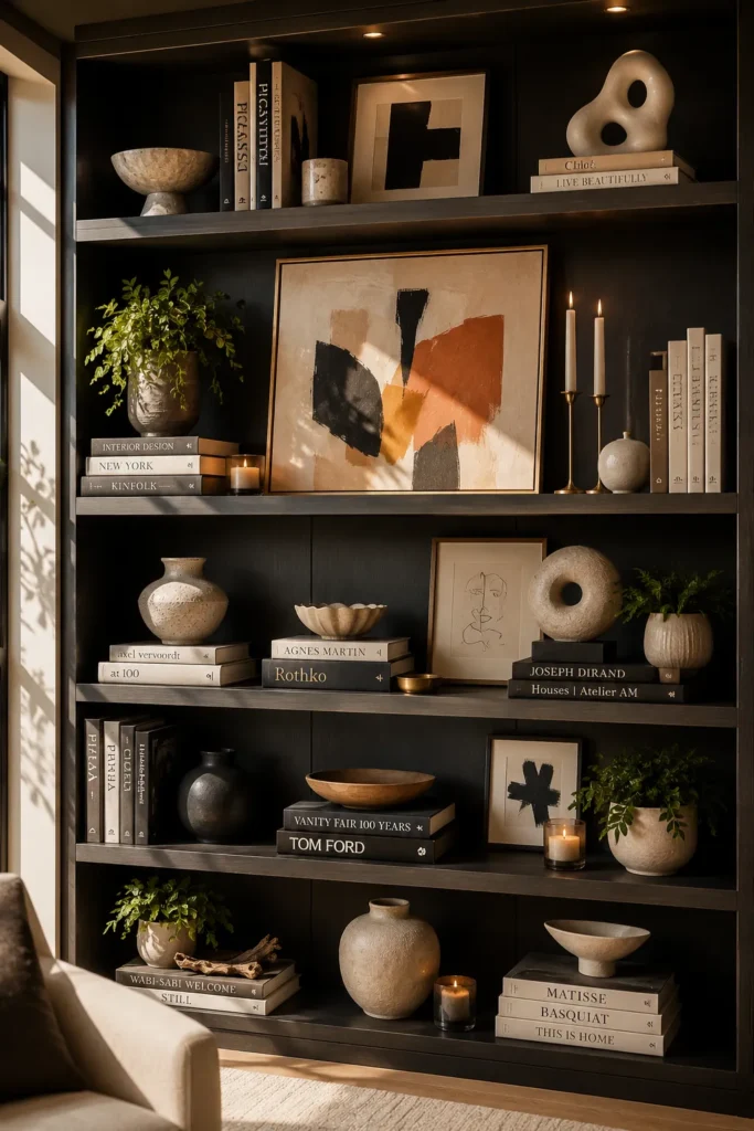 Statement Artwork Layered Behind Books