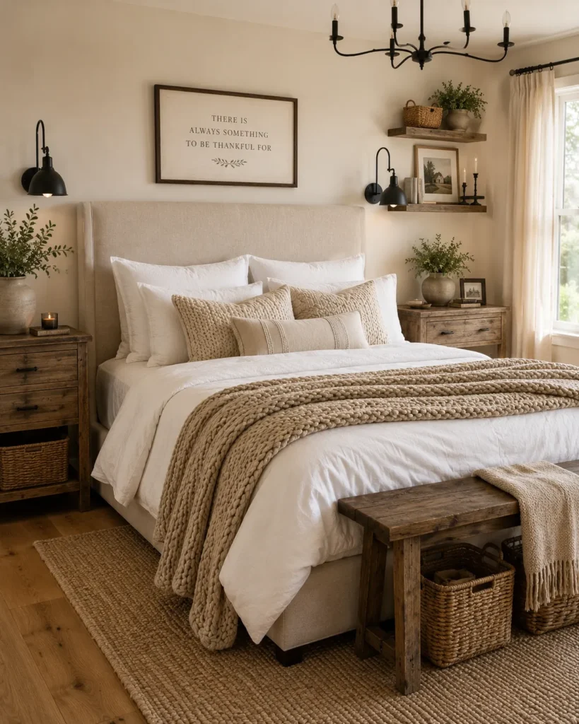Upholstered Headboard with Rustic Details