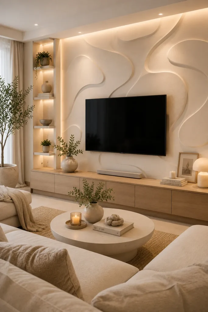 Warm White Sculptural 3D TV Wall