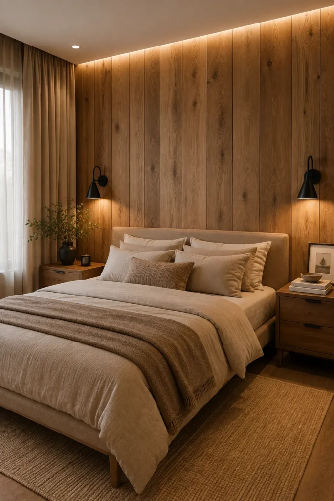 Warm Wood Panel Accent Wall