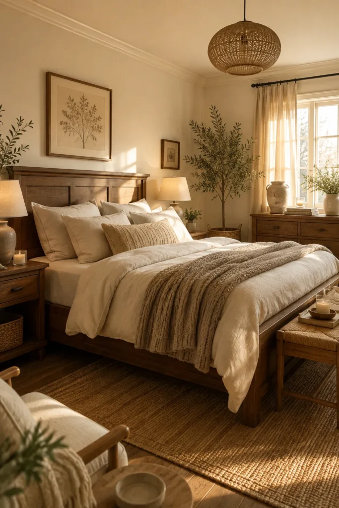Warm Wood and Linen Bedroom