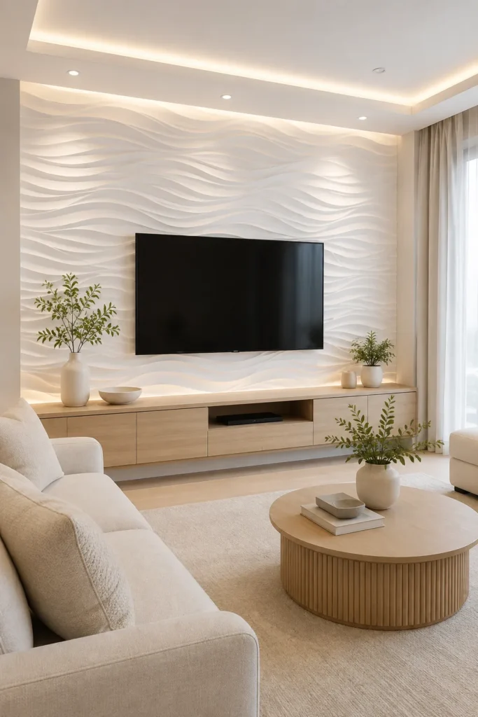 White 3D Textured TV Wall