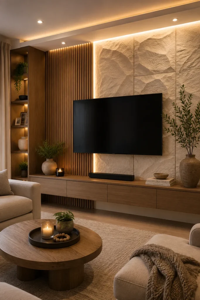 Wood and Stone 3D TV Wall