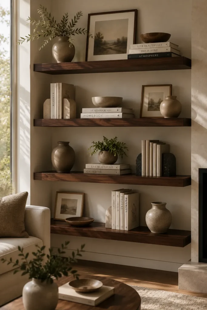 Dark Wood Floating Shelves
