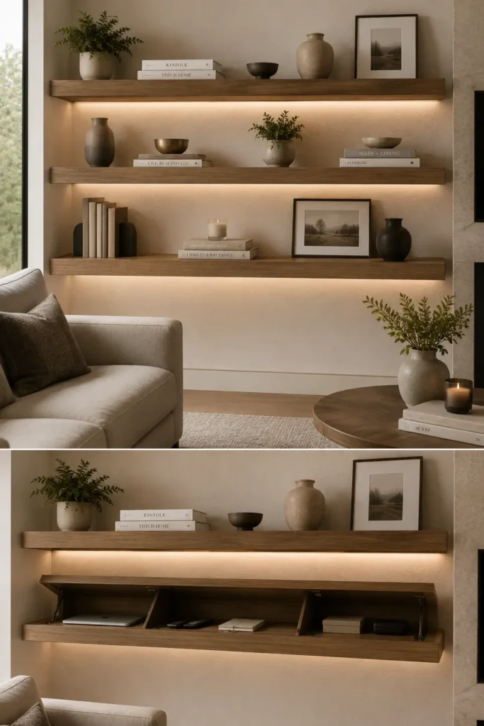 Floating Shelves With Hidden Storage