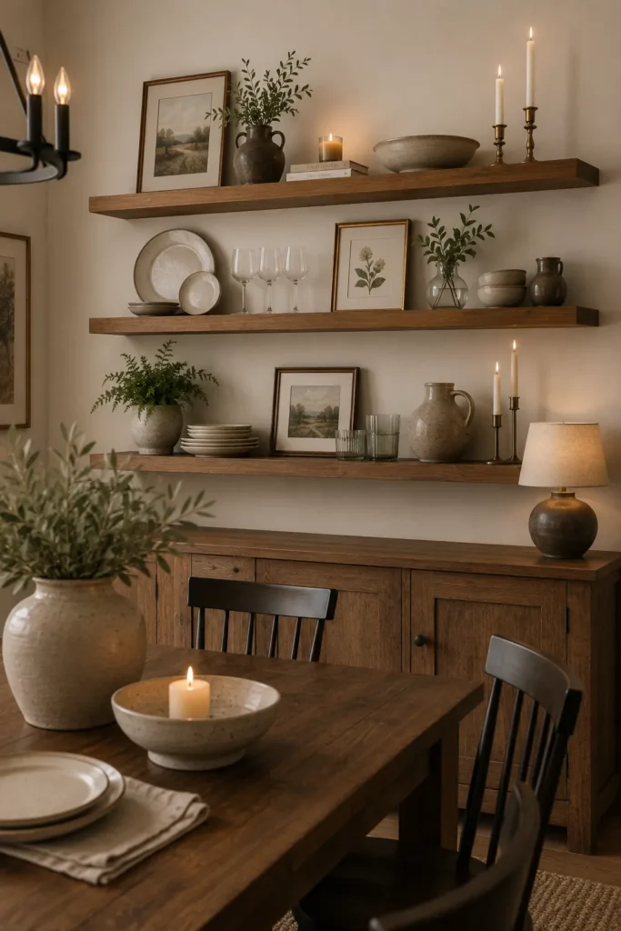 Floating Shelves in a Dining Room