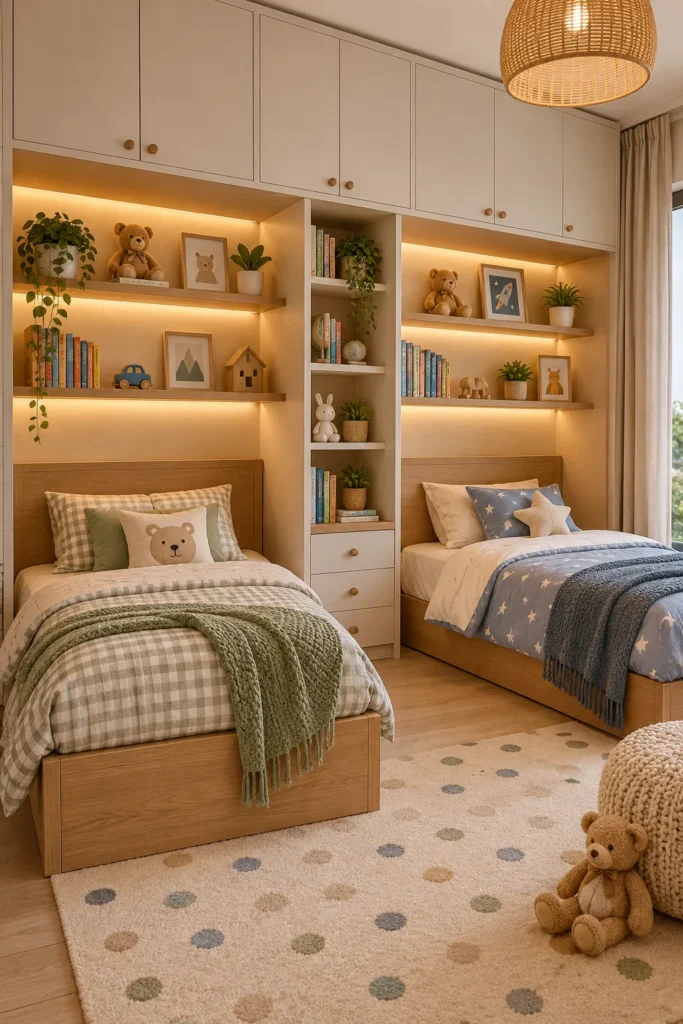 Kids Bedroom With Illuminated Shelves