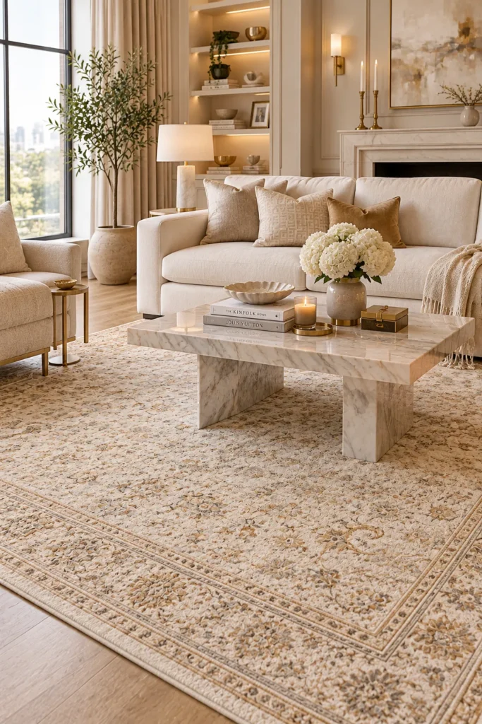 Luxurious Neutral Patterned Rug