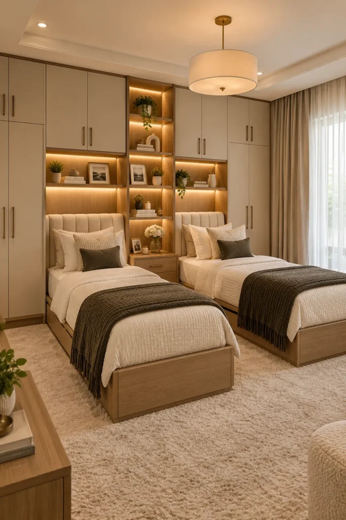 Modern Twin Bedroom With Built-In Storage